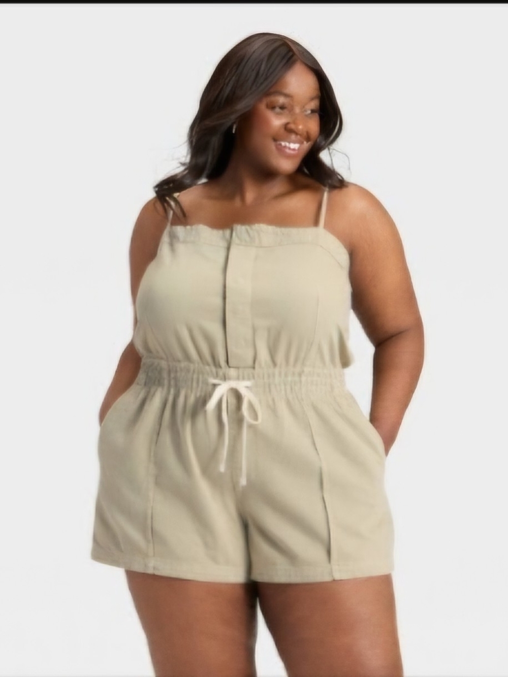 Universal Thread Beige Sleeveless Drawstring Romper